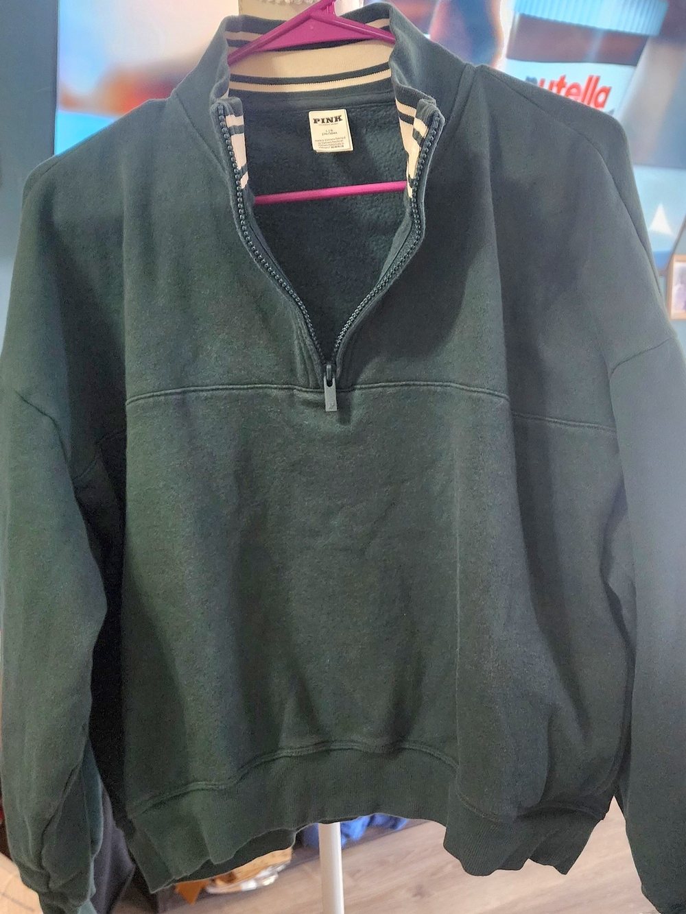 PINK Victoria's Secret Dark Green Half-Zip Sweatshirt Sz Lrg